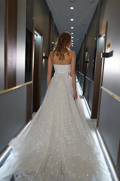 Luolandi A Line Sweetheart Sparkly Bohemian Wedding Dress Bridal Gown Off Shoulder Beautiful